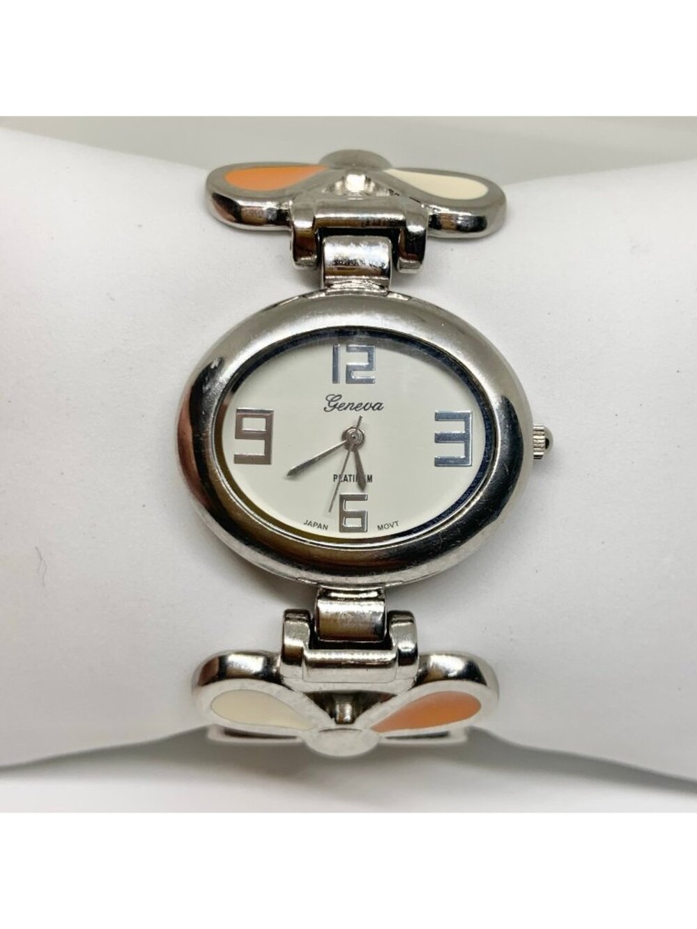 Geneva women’s watch floral cuff bracelet 33mm oval case quartz 6” running